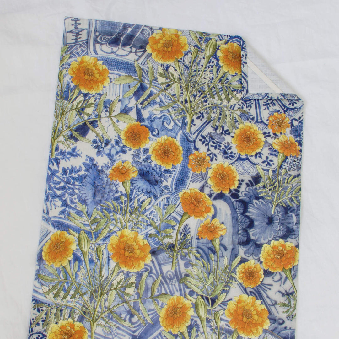 CoralBloom Studio Delft and marigolds tea towel