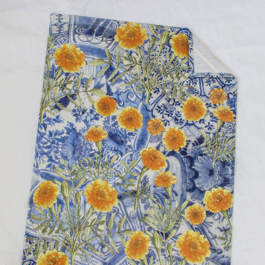 CoralBloom Studio Delft and marigolds tea towel