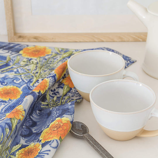 CoralBloom Studio Delft and marigolds tea towel