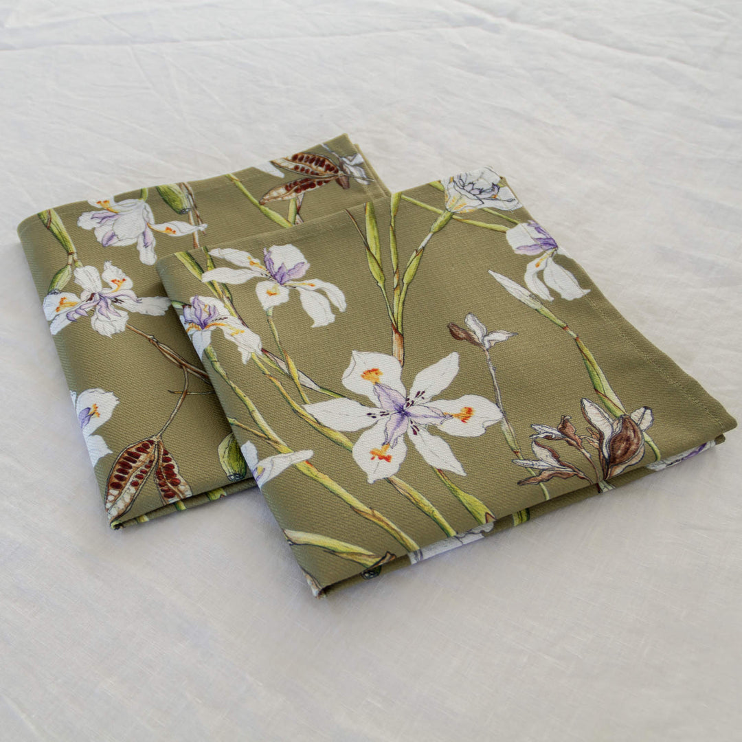 CoralBloom Studio Floral Napkin Set Dietes Irises