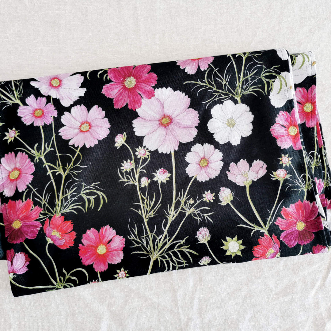 CoralBloom Studio Cosmos on black table runner
