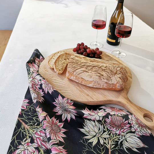 CoralBloom Studio Protea cotton tea towel