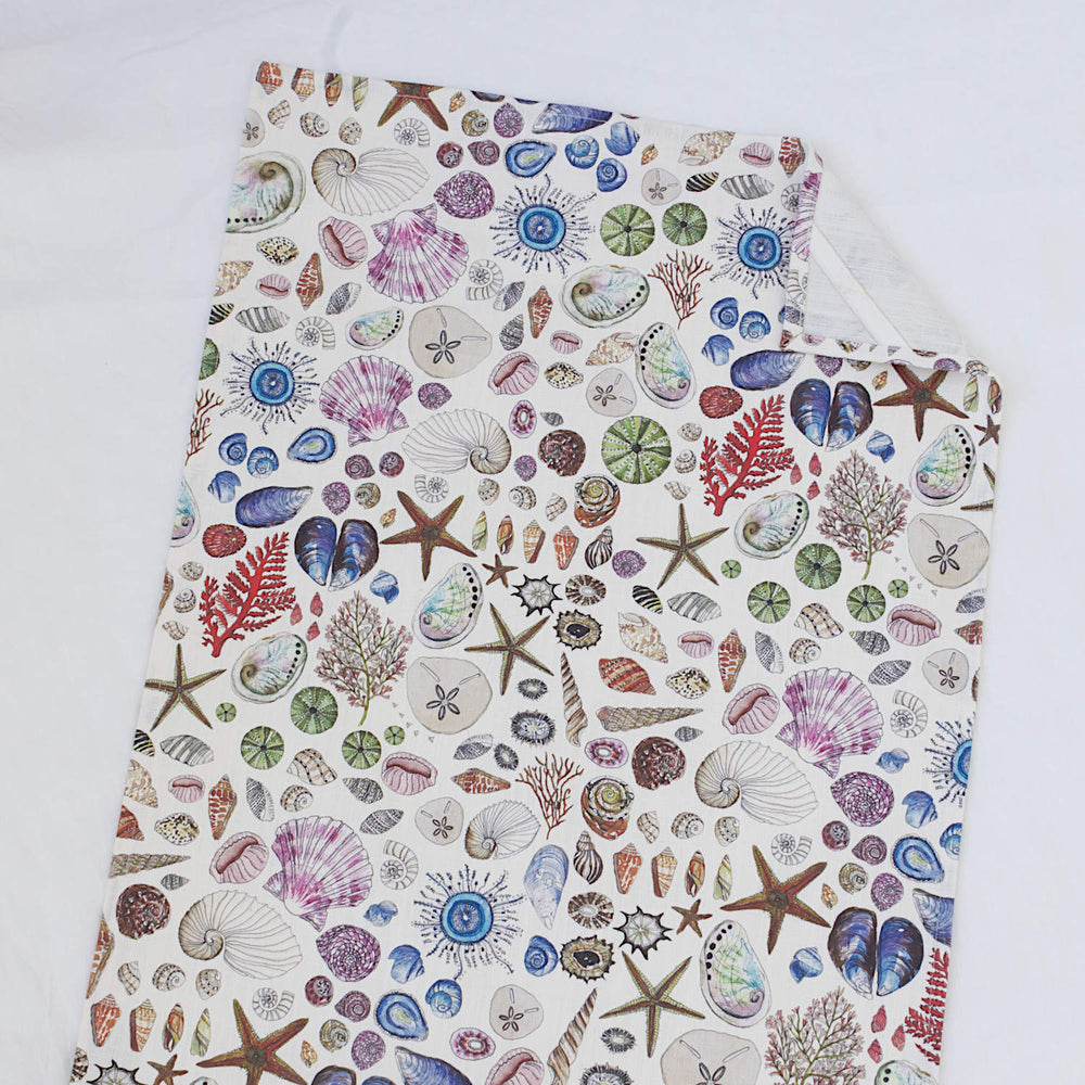 CoralBloom Studio seashells cotton tea towel