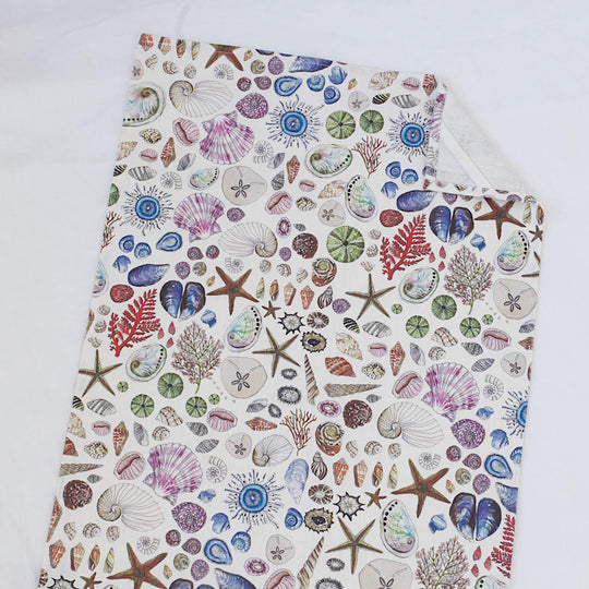 CoralBloom Studio seashells cotton tea towel