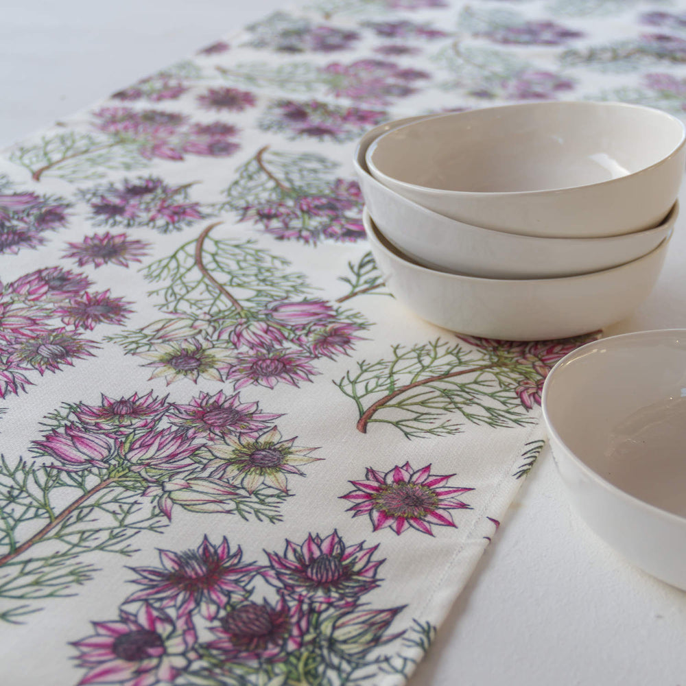 CoralBloom Studio Functional art tableware Serruria Protea table runner
