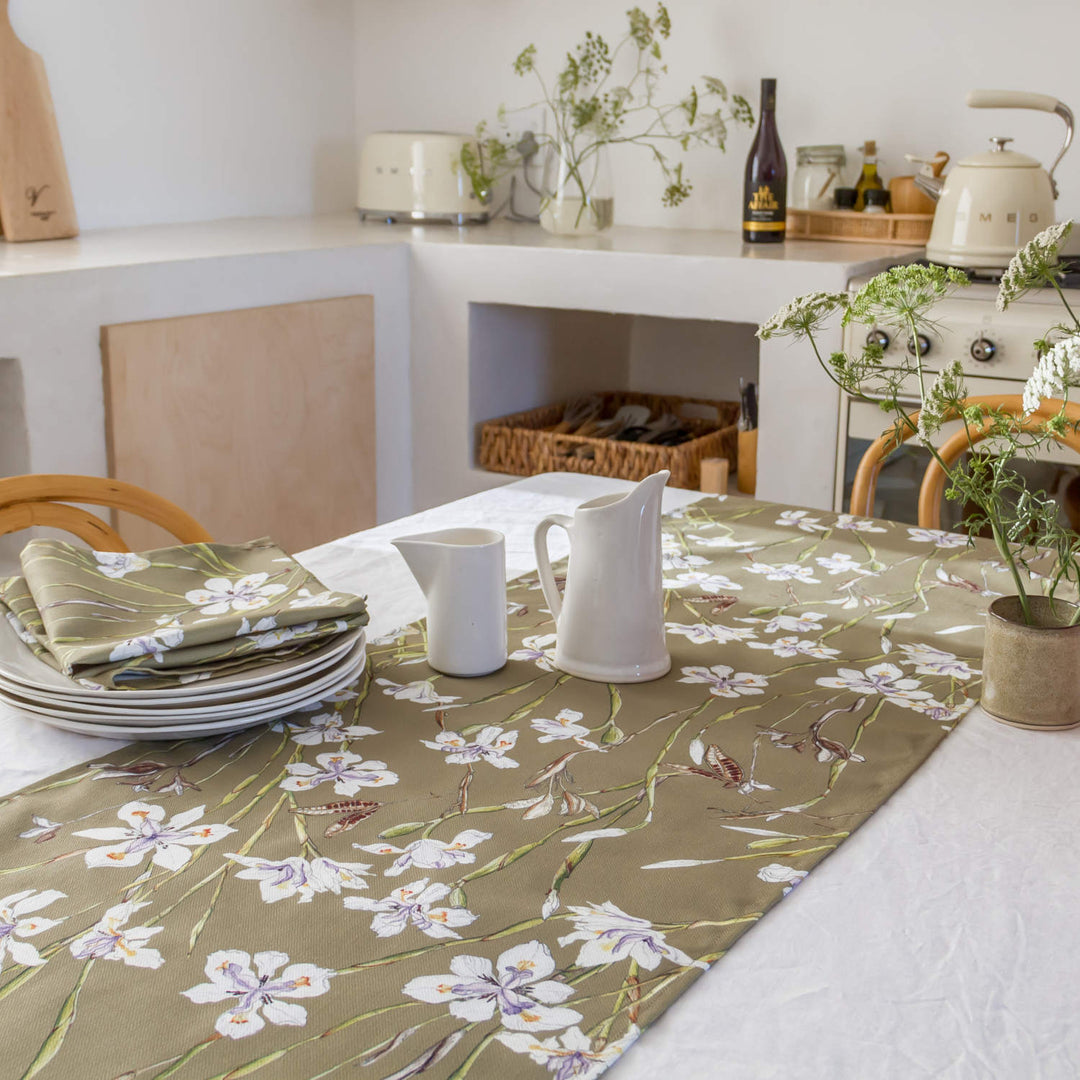 CoralBloom Studio Table runner tableware Irises on green
