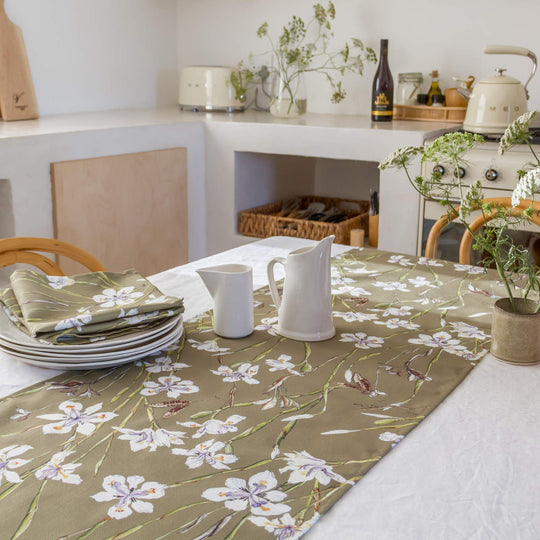 CoralBloom Studio Table runner tableware Irises on green