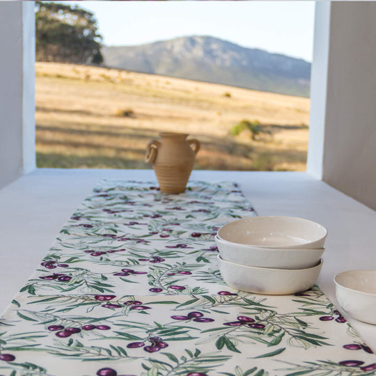 CoralBloom Studio Table runner table linen Olives design