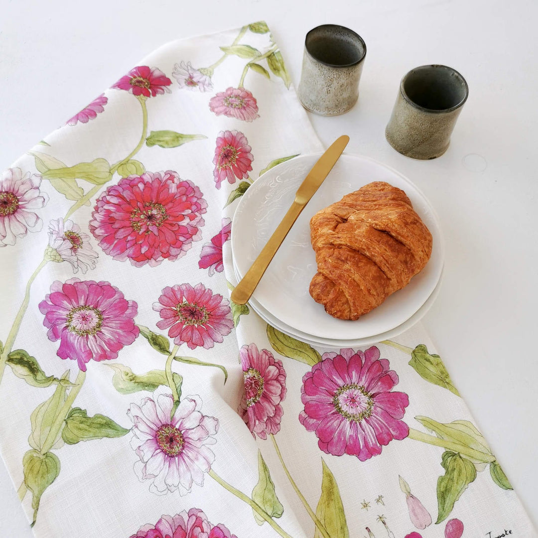 CoralBloom Studio Zinnea Flower tea towel