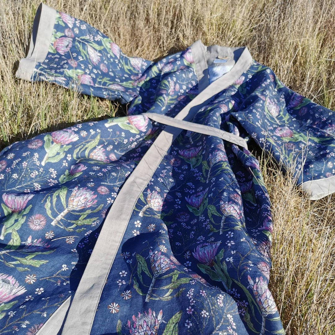 CoralBloom handmade Japanese kimono dress pure linen