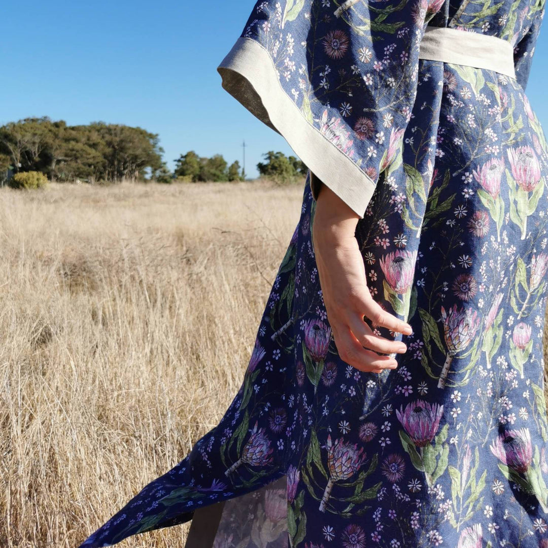CoralBloom Japanese kimono dress pure linen