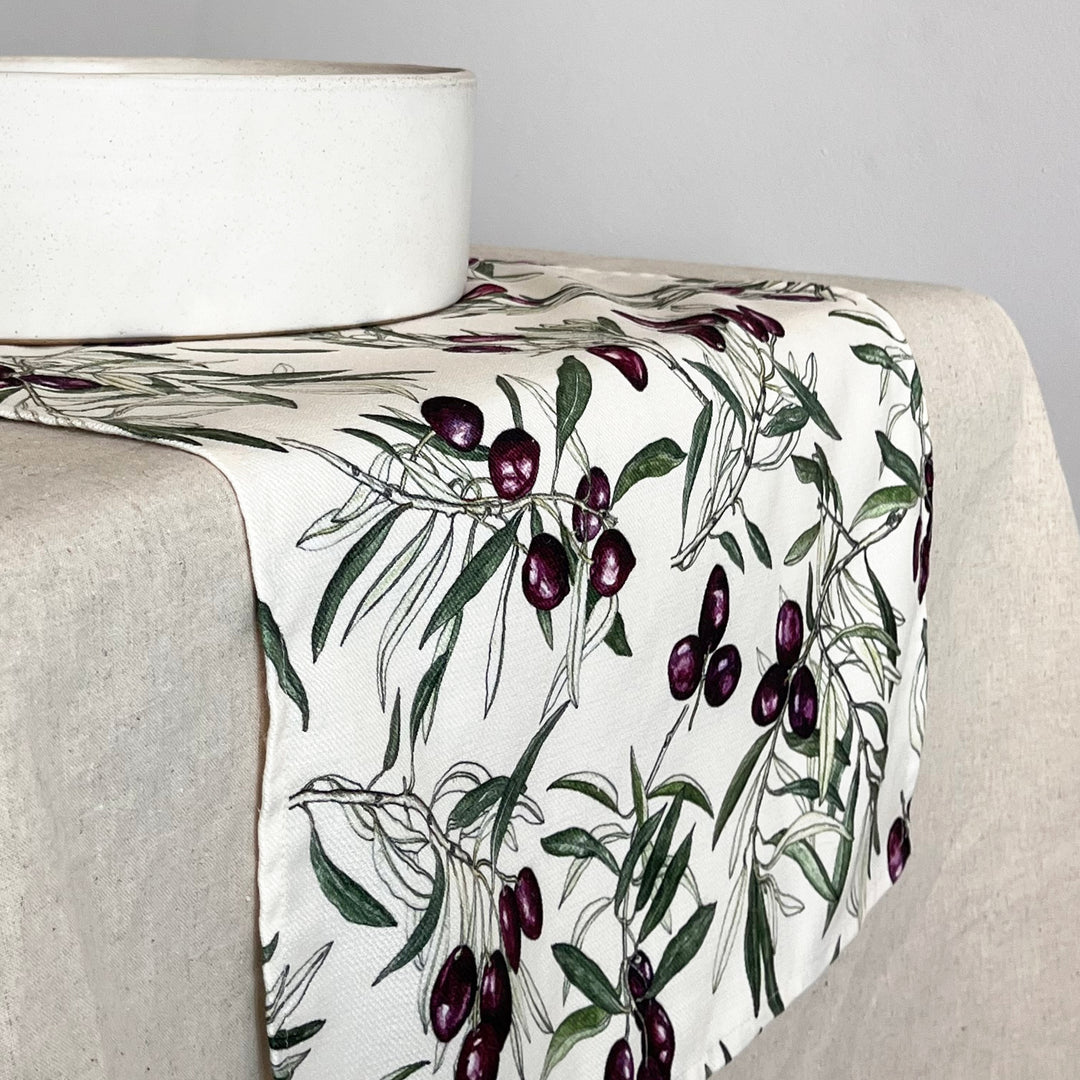 CoralBloom Studio Table runner table linen Olives design