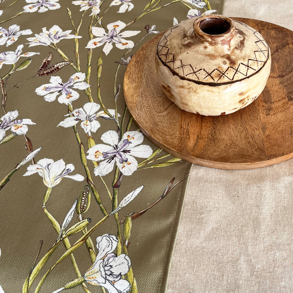 CoralBloom Studio Table runner tableware Irises on green