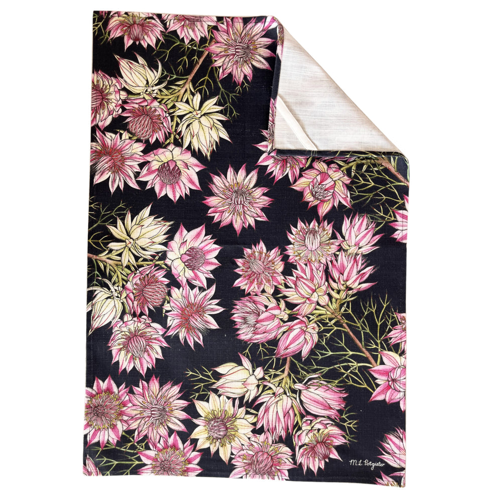 CoralBloom Studio Protea cotton tea towel