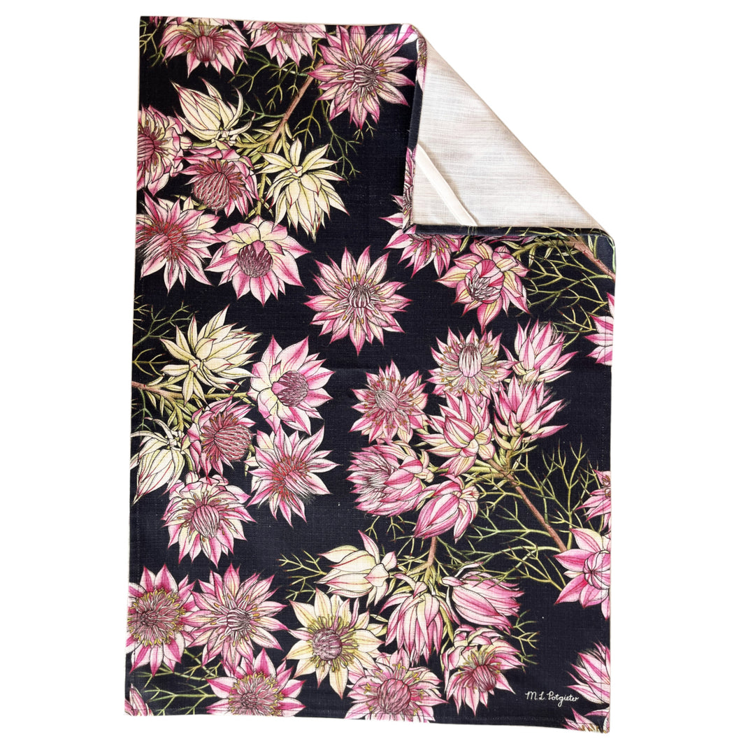 CoralBloom Studio Protea cotton tea towel