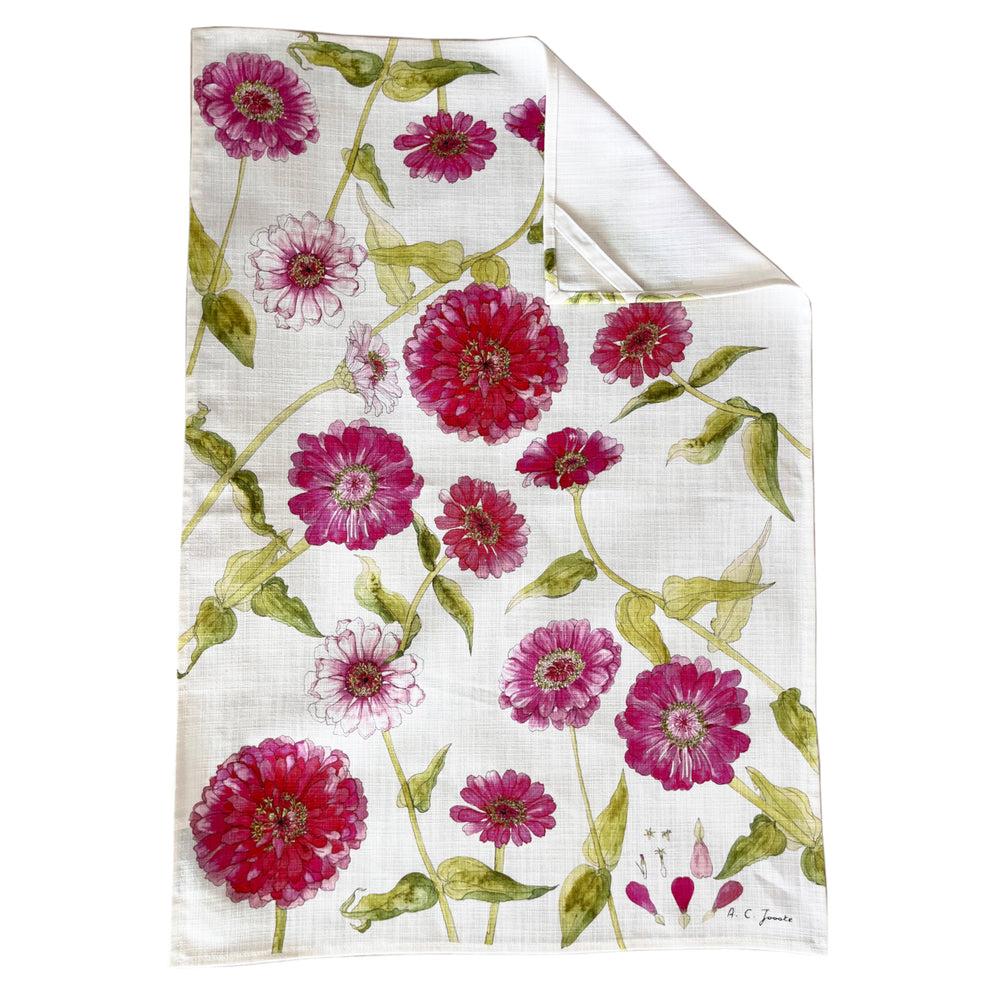 CoralBloom Studio Zinnea Flower tea towel