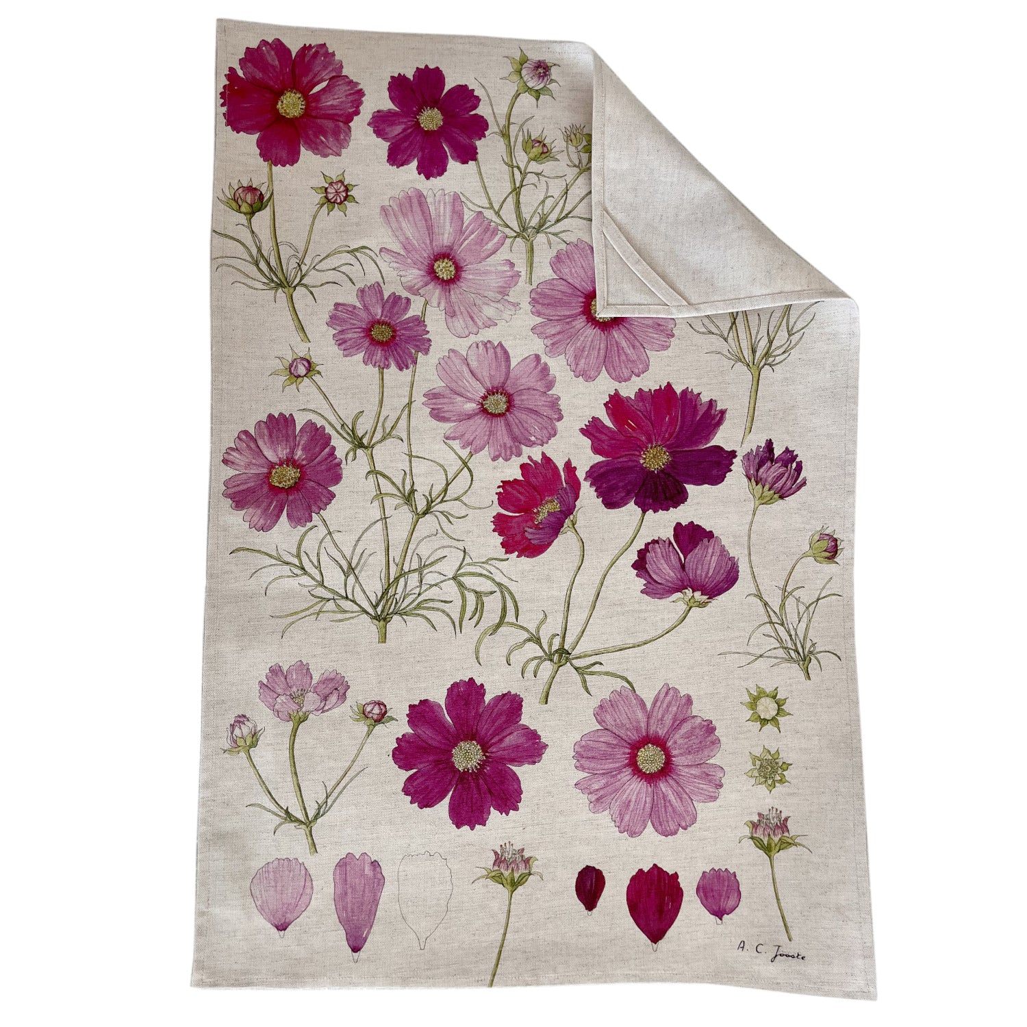 CoralBloom Studio Cosmos hemp tea towel