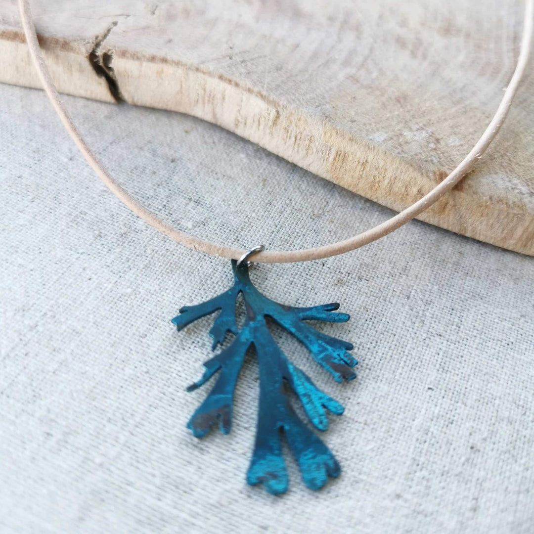 Blue Patina Filigree Copper Pendant