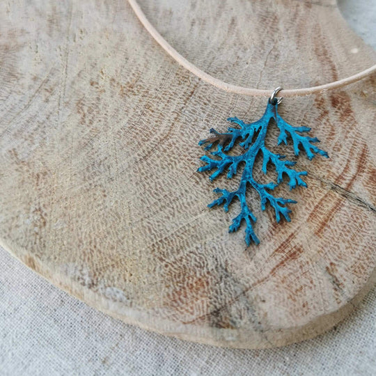 Blue Patina Filigree Copper Pendant