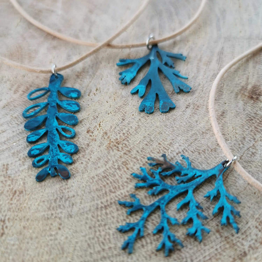 Blue Patina Filigree Copper Pendant