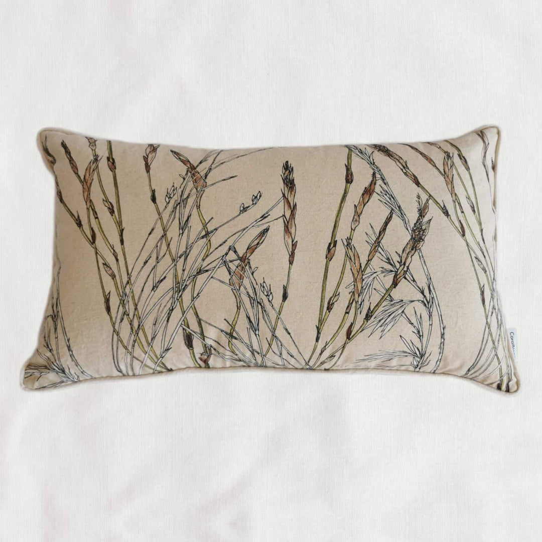 Buy CoralBloom hemp scatter cushion online printed with Restio botanical art