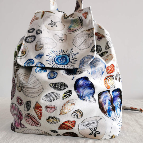 CoralBloom Studio Velvet seashells luxury backpack