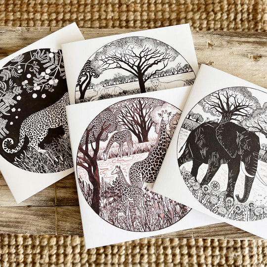 CoralBloom Studio greeting card set of five African animals