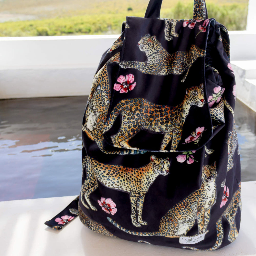 CoralBloom Studio velvet leopards backpack
