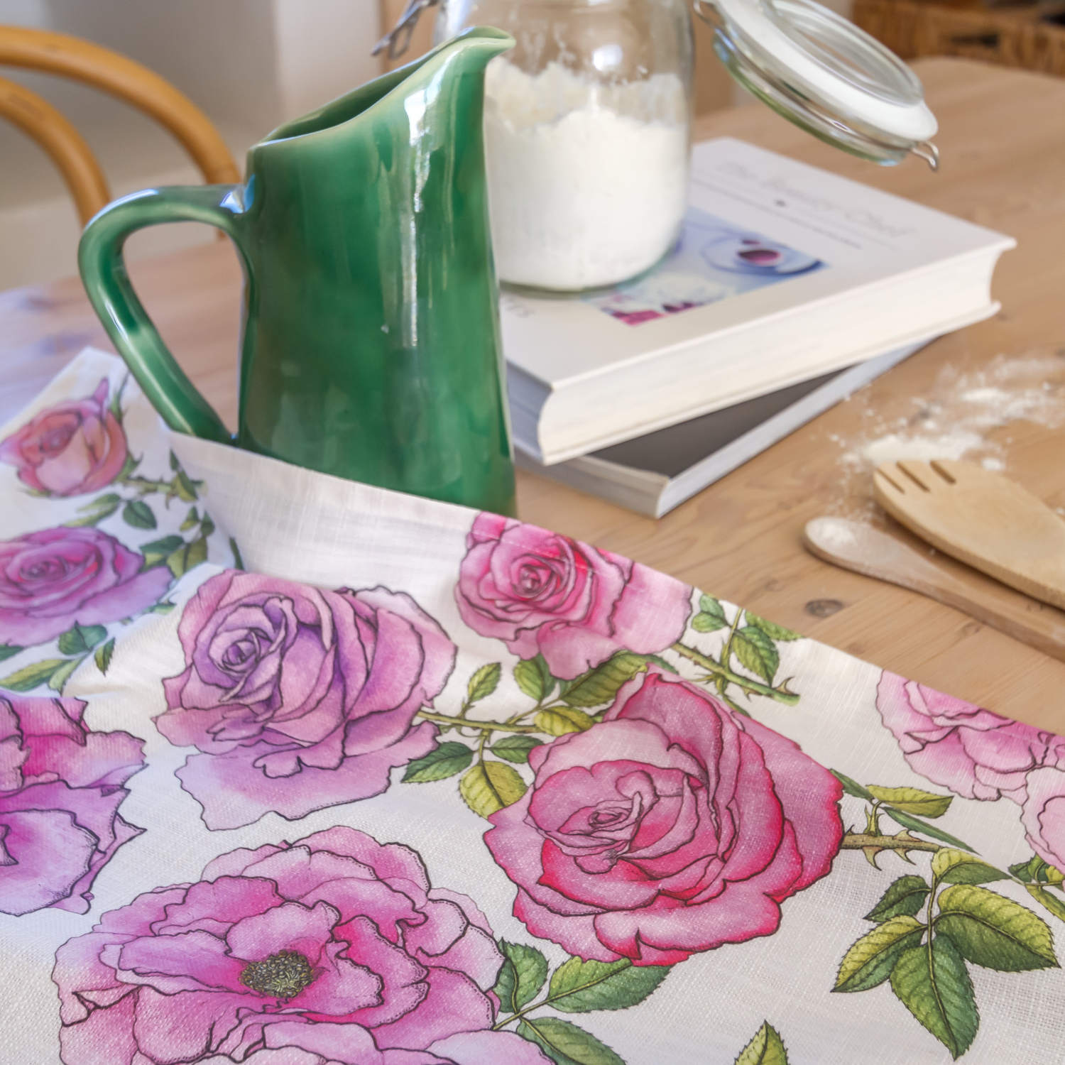 CoralBloom Studio Roses cotton tea towel