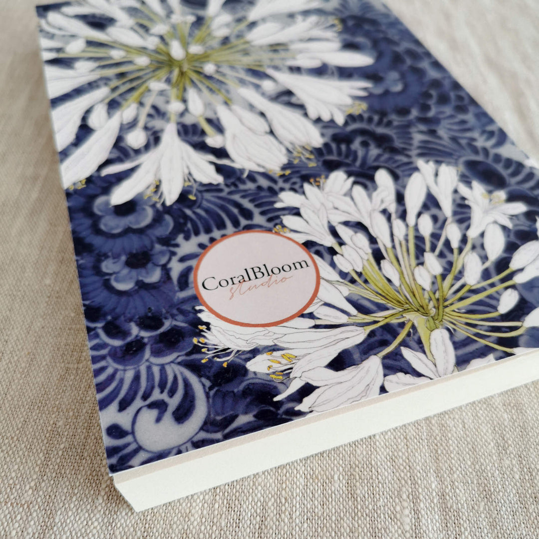 CoralBloom Studio Floral Stationery Agapanthus and Delft journal