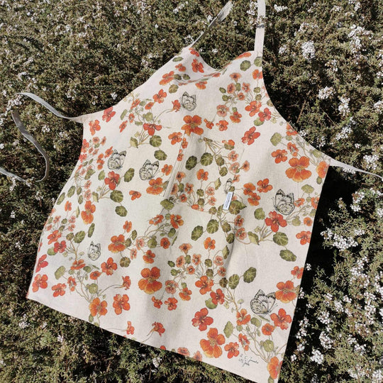 Buy CoralBloom hemp aprons online Nasturtium and butterflies