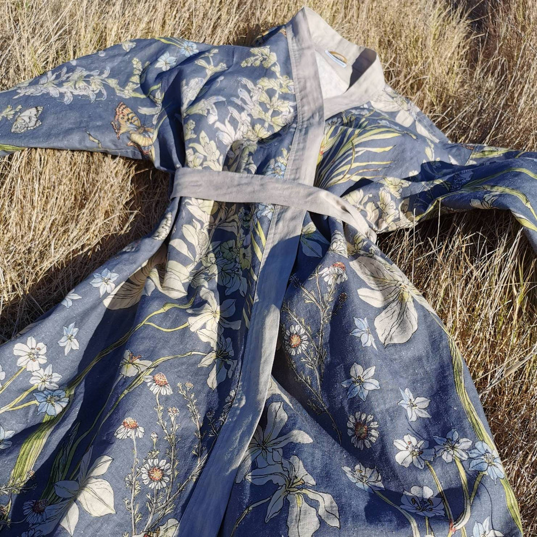 CoralBloom Japanese kimono dress hemp linen for sale