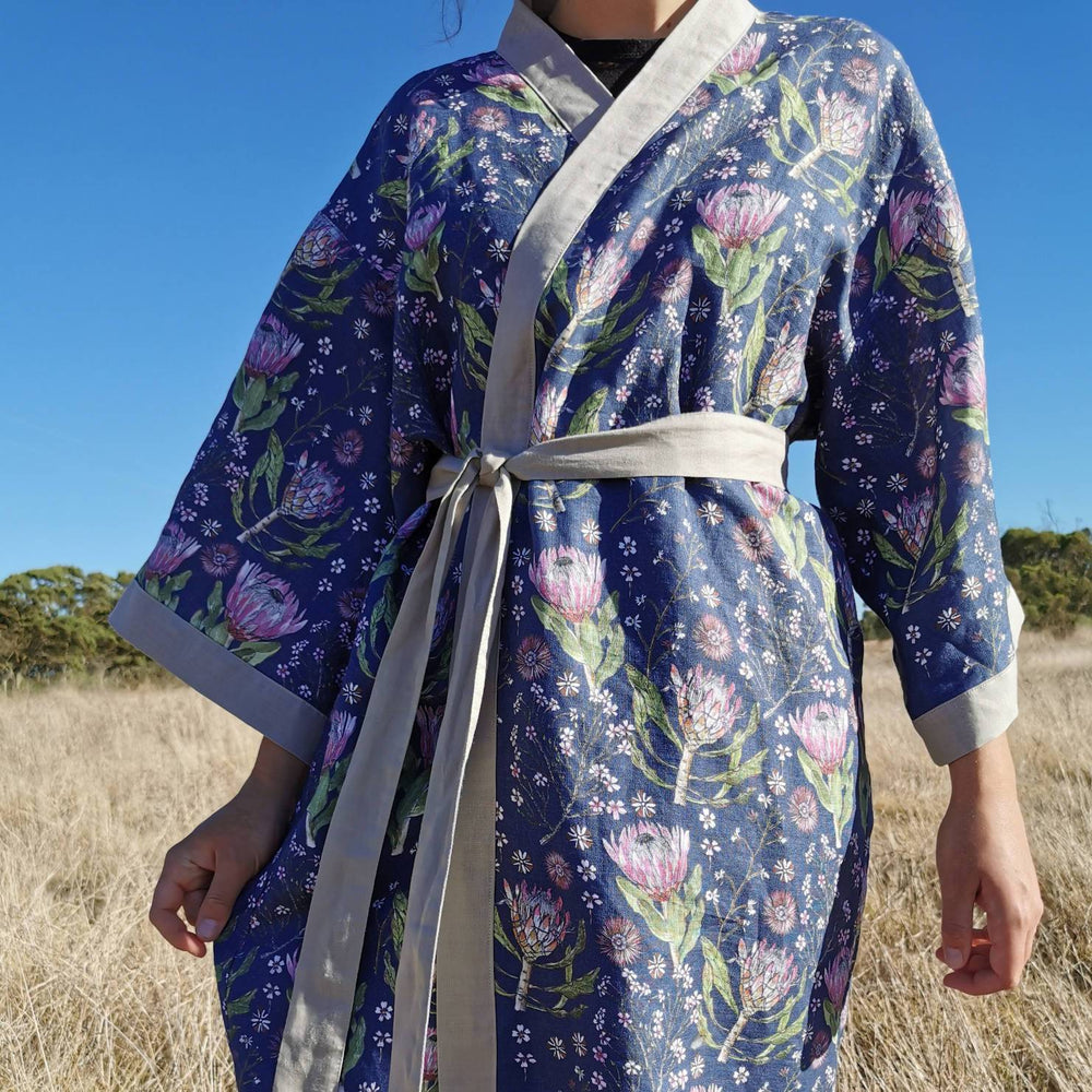 CoralBloom Japanese kimono pure linen