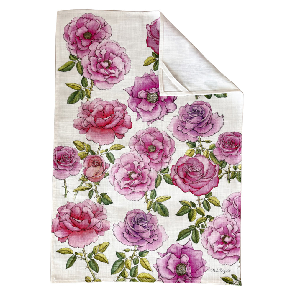 CoralBloom Studio Roses cotton tea towel
