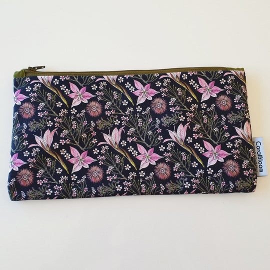 CoralBloom cotton zip bag pencil case bag Pink fynbos collection