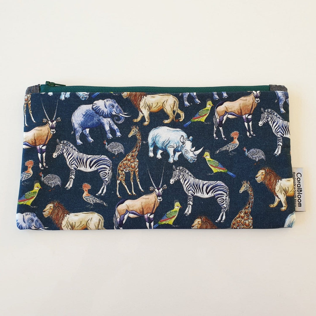 CoralBloom cotton zip bag pencil case bag Wild animals