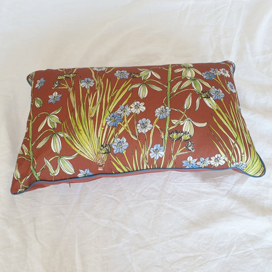 CoralBloom cotton scatter cushion cover for sale Aristea botanical art