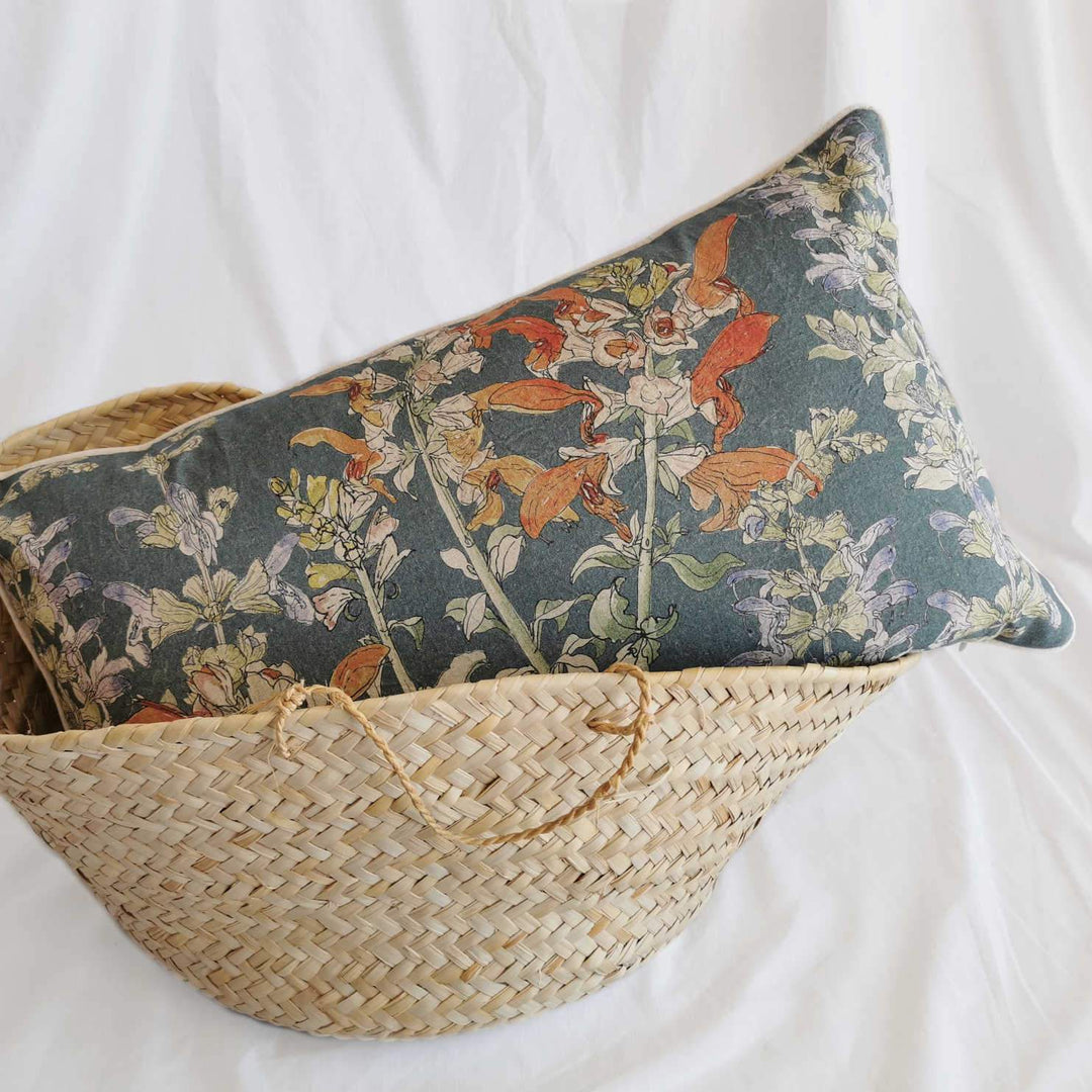 CoralBloom hemp scatter cushion printed with Salvia botanical art