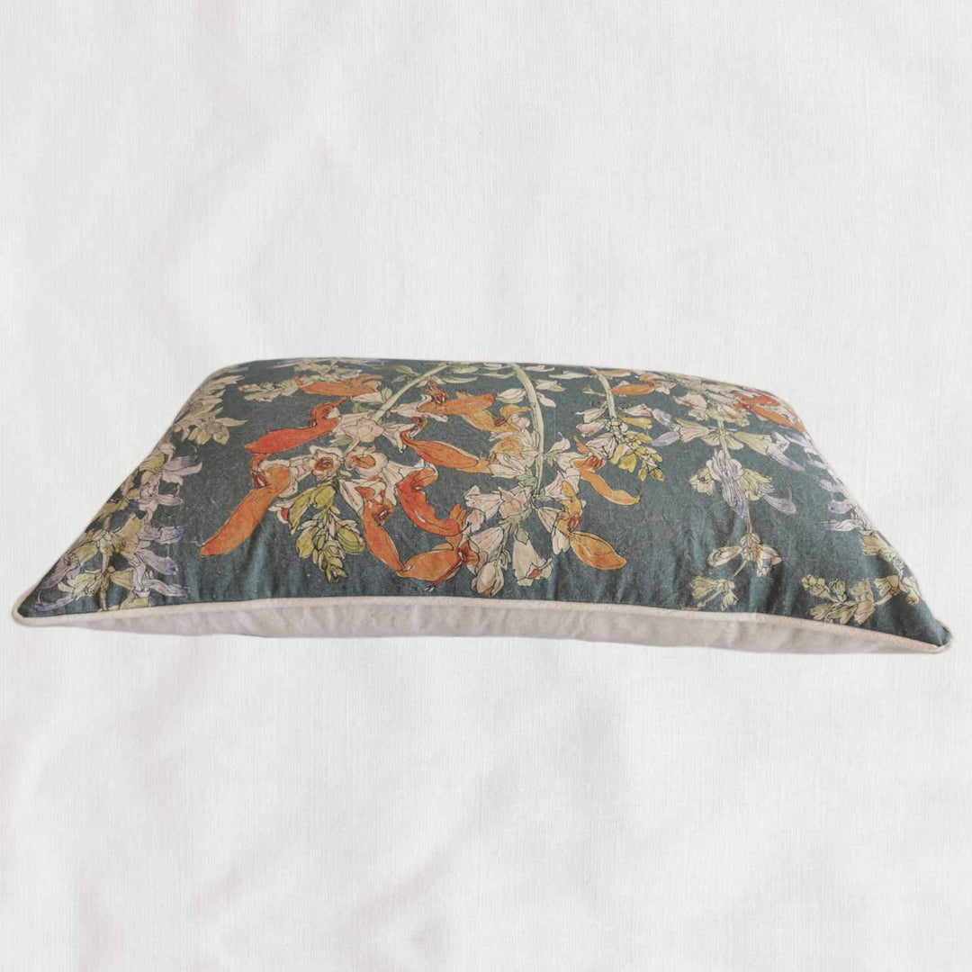 CoralBloom hemp scatter cushion for sale  printed with Salvia botanical art